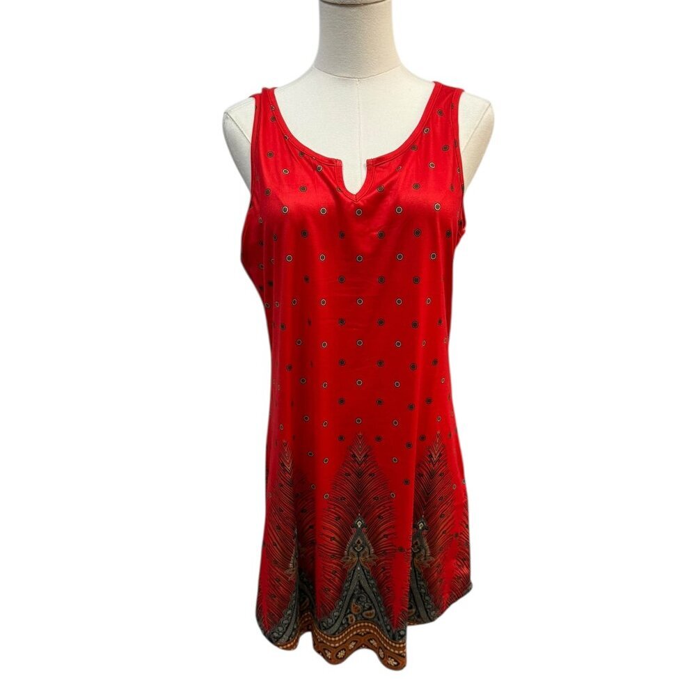 Ekouaer Red Sleeveless Printed Shift Dress Size S NWOT